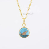 Blue Copper Turquoise Necklace - 925 Silver - 12mm Round - Handmade Pendant Necklace - Dainty Jewelry - Gift For BFF - Jewelry For Graduate